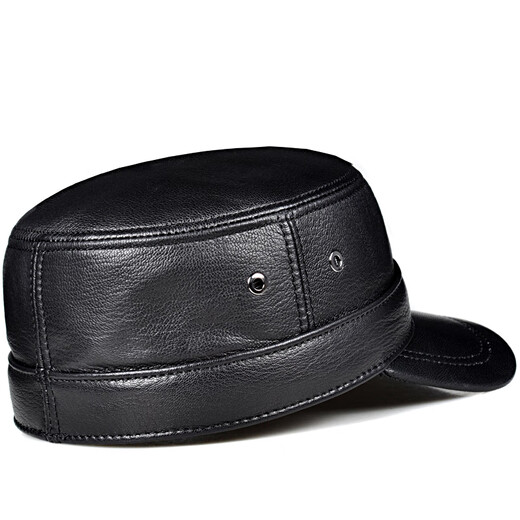 Woodpecker sheepskin hat men's autumn and winter genuine leather hat men's duck tongue flat cap for middle-aged and elderly people warm and cotton-fashionable seal black sheepskin thin style (no ear protection) XXL (59-60cm) small internal adjustment