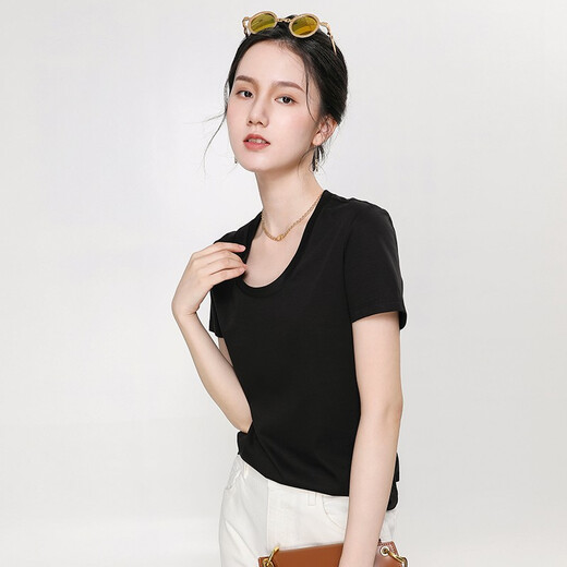Yifei (yifini) Модный шелк с короткими рукавами U-образным вырезом