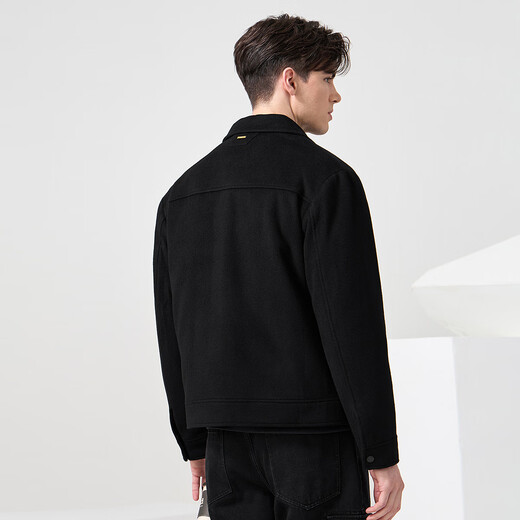 Dances with Wolves Cashmere + Sheep Wool Goose Down Liner Technology Temperature Locking Lapel Wool Thick Jacket Men's Down Jacket Black 175