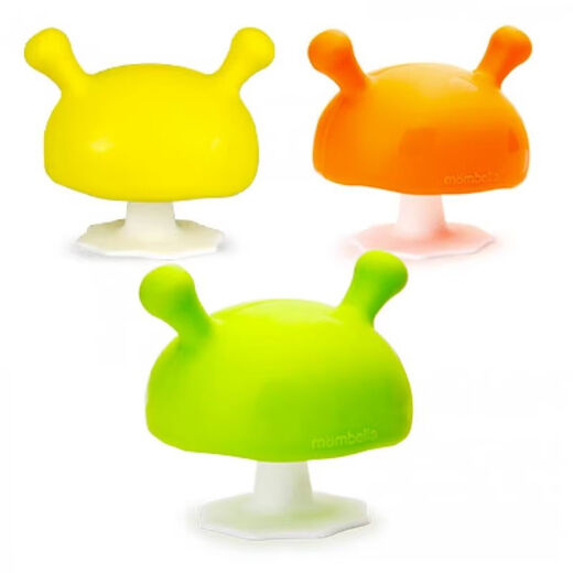 Mombella small mushroom soothing teether baby soft chewable silicone toy orange comes with anti-falling chain + storage box