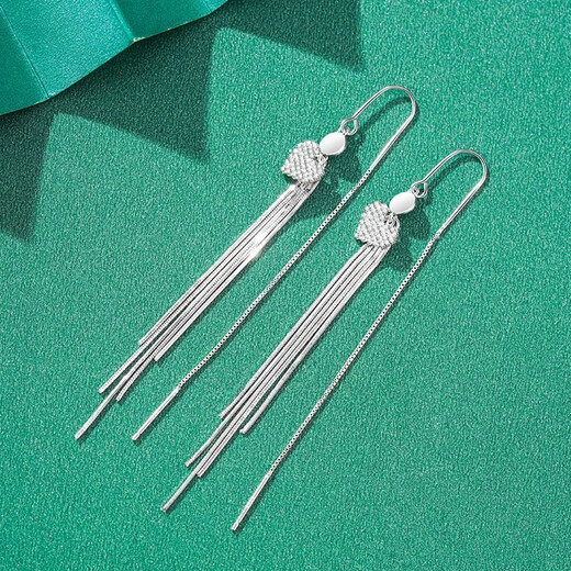 Zhixun 990 sterling silver earrings for women, long tassel earrings, high-end, sweet and elegant ear wire birthday gift, 99 pure silver, one pair