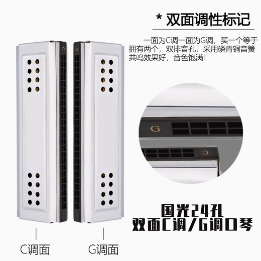 Guoguang Harmonica 24-Loch Polyphonische C-Tune G-Tune doppelseitige Doppel-Tune-Anfänger-Selbststudie Einführung für erwachsene professionelle Leistung 24-Loch-Polyphonische Silber doppelseitig [C-Tune + G-Tune]