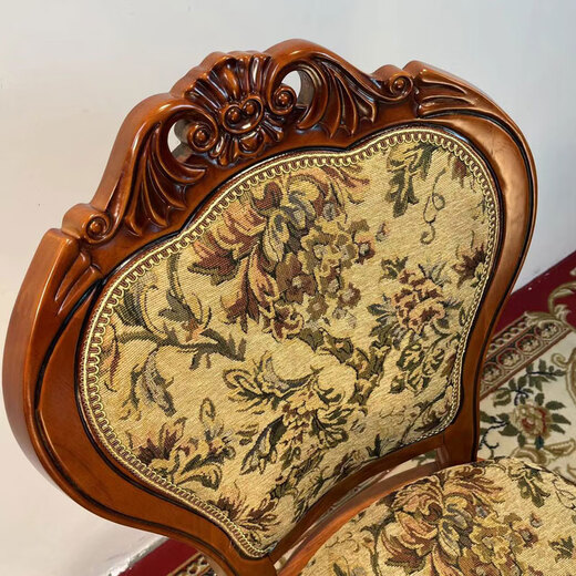 Yiwei Qilin European-style solid wood dining chair American oak carved chair Restaurant home dining chair Hotel bedroom leisure chair 902 cloth side chair