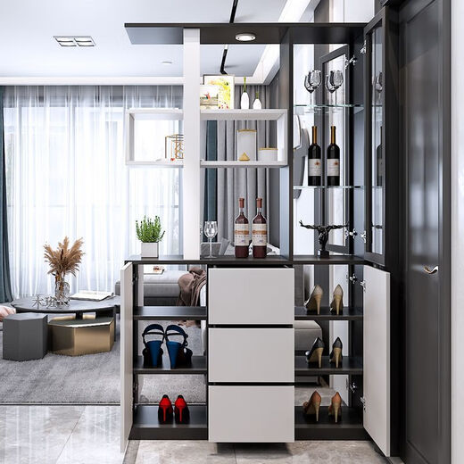 
Moxi entrance cabinet shoe cabinet integrated living room entrance wine cabinet screen partition living room entrance double-sided foyer cabinet living room wine cabinet package installation [18mm thickness solid wood pellet board] Kula 1 high-gloss marble white length 1050