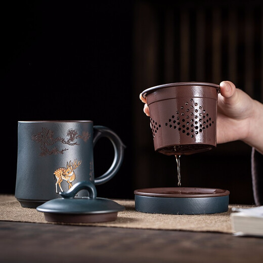 Gold inlaid jade purple sand cup craftsman handmade tea cup Kung Fu tea set tea making office cup casual gift high-end Songlu cup