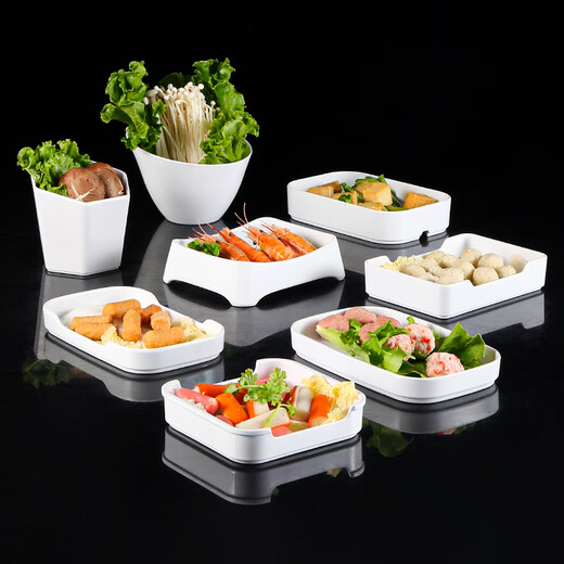 凯柏雅密胺火锅盘子白色塑料仿瓷餐具烧烤自助烤肉餐盘配菜盘可叠加商用 13063白色