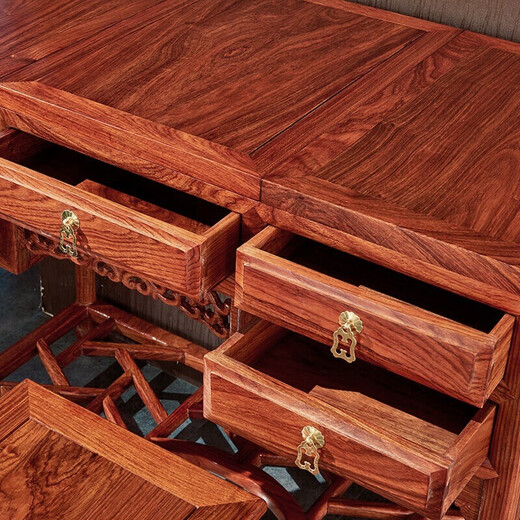 Good craftsmanship, mahogany furniture, African rosewood (scientific name: Hedgehog rosewood) Chinese style dressing table, solid wood dressing table with storage cabinets and drawers, dual-purpose dressing table + dressing stool combination