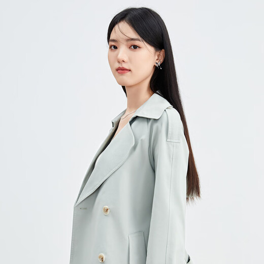 
Autumn Water Yiren French Trench Coat Women's Spring New British Style Double Breasted Temperament Loose Top Water Green M
