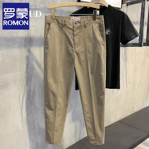 罗蒙（ROMON）男士休闲裤春秋新款宽松潮流长裤百搭弹力锥形修身直筒九分工装裤 浅卡其 32