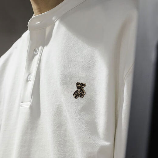 Yingtang Autumn Henry Collar Long Sleeve T-Shirt Men's Velvet Large Size POLO Bottoming Shirt Spring and Autumn Men's Sweatshirt White Velvet M Recommendation-115Jin Jin is equal to 0.5 kg