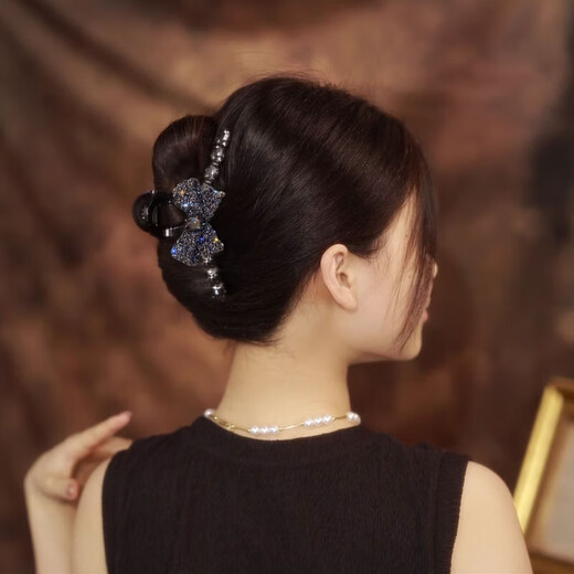 Idel black bow tie hairpin hairpin large shark clip high-end headwear birthday gift for girlfriend full diamond butterfly hairpin F2077