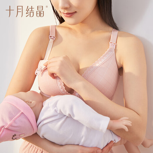 十月结晶 孕妇内衣女聚拢哺乳文胸怀孕期喂奶专用上开扣文胸 绿格 L码