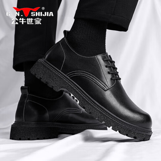 Bull Family Men's Shoes Casual Leather Shoes Men's Martin Boots British Trend Versatile Old Big Toe Work Shoes Men Black 42