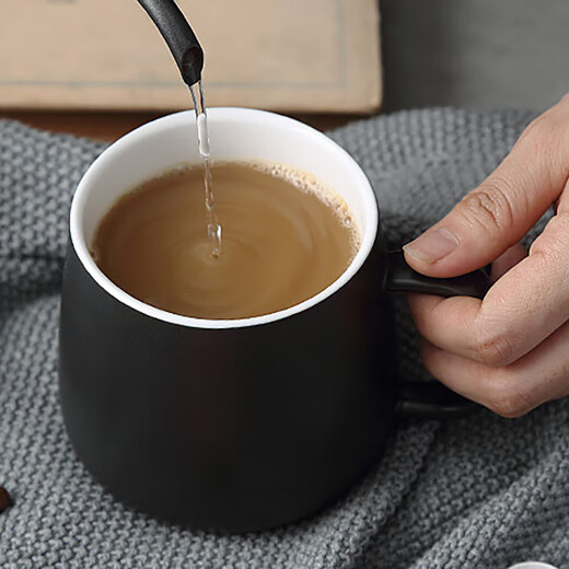 Dining General Ceramic Mug with Spoon and Cover Coffee Cup Martin Cup Couple Cup Milk Cup Breakfast Cup Black