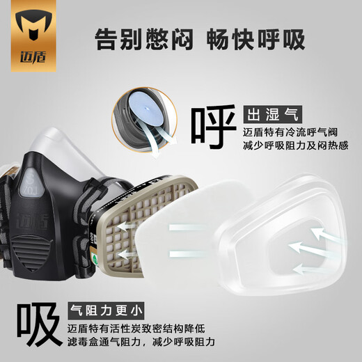 迈盾（MAIDUN） 毒霸防毒面具防甲醛喷漆防尘口罩面罩电焊农药化工粉尘活性炭装修硅胶防护面罩 701P套装【小号】+10片尘霸滤棉