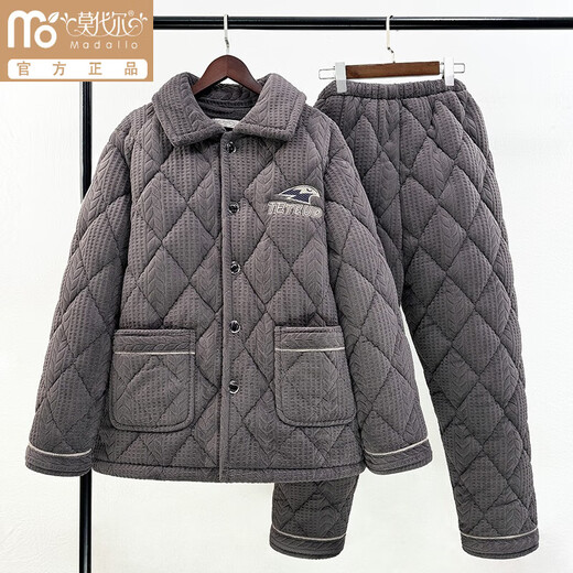 Pajamas de hombres modales de mediana edad y ancianos en el algodón de terciopelo de coral de invierno engrosado y de mayor tamaño de la chaqueta de algodón de algodón de padre de mayor tamaño N9926F azul [espesado y mejorado] L (90-120Jin [Jin iguala 0.5 kg])