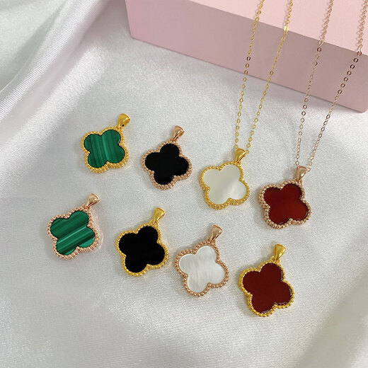 18K gold four-leaf clover pendant color gold rose gold golden necklace clavicle chain au750 for girlfriend 18K gold rose gold (single pendant) 10mm red agate