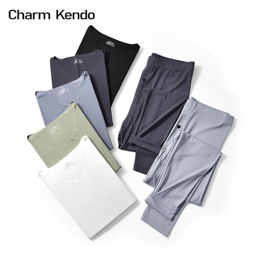 Charm Kendo60S Double-sided Modal Thermal Underwear Men's Autumn Clothes and Autumn Pants Refreshing Seamless Slim Fit Not Bulky Gift Box Set Gray Blue Round Neck Thin Modal Thermal Set