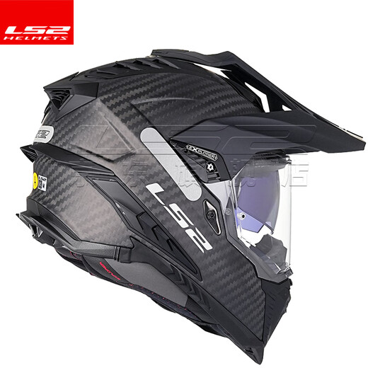 LS2 Fibre de carbone Fibre tout-terrain Casque de moto de traction HEMEMET HOMMES ET FEMMES MOTOROCIE FOUR FOURSONS ANTI-FOG DOUBLE DUAL MX701 FIBRE DE CARBONE 6K-DUMB NOIR 4XL (63-64)
