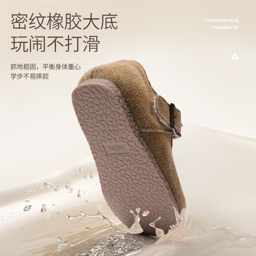 SMON genuine leather 2025 spring and autumn new children's Birkenstock shoes, children's single shoes, soft soles, baby girl's bean shoes, girls' leather shoes, khaki, 0.5cm too large 19, inner length 12.5cm, suitable for feet 12cm long