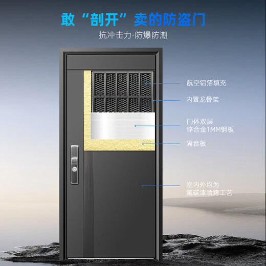 宇安盾防盗门家用入户门现代轻奢单开门指纹锁智能密码甲级进户门子母门 豪华机械锁 单门2050*1050