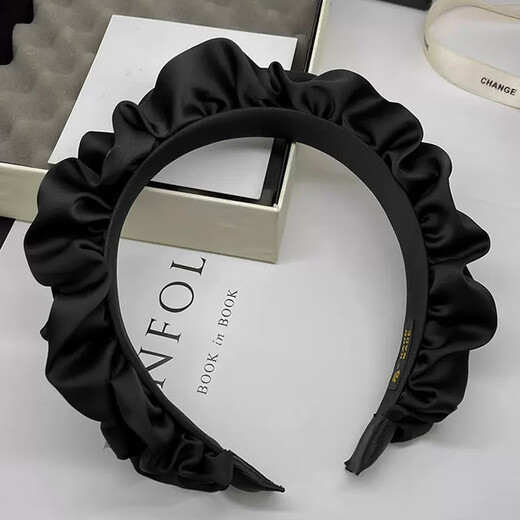 Oxygen Internet celebrity black high skull Hong Kong style headband for women 2025 new face wash headband hair bundle hairpin headwear versatile outing pleated headband black
