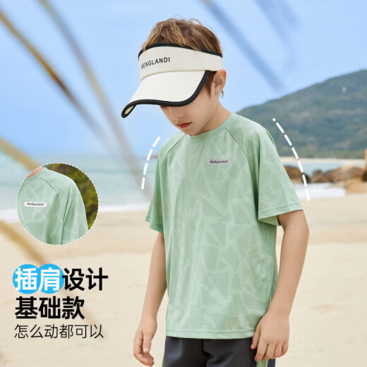 ASK JUNIOR儿童运动套装25夏季薄款男童短袖女童t恤短裤速干跑步 绿色【JE2MHS13918M】 150