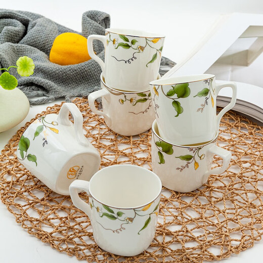 Jin Lan Jade Tangshan Bone China Water Set Home Simple Living Room Teapot Set Tea Set Flower Tea Cup Chinese Ceramic Water Set Champs-Elysées - Tray + Magnolia Pot + 6 Water Cups with Handles