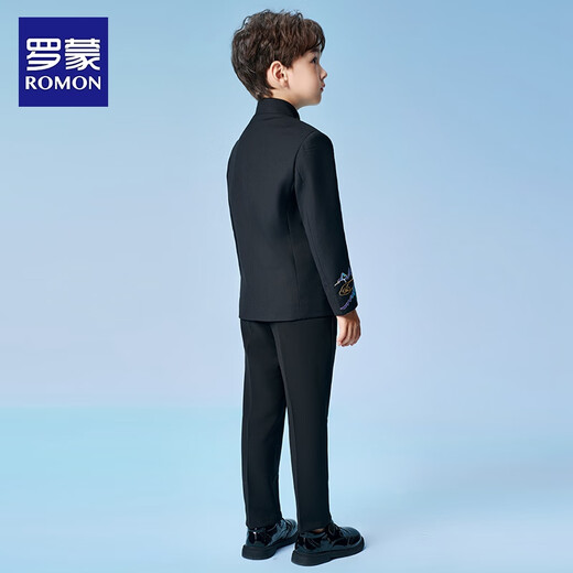 罗蒙男童中山装西装套装国风新中式西服民国儿童主持人演出服 黑色140