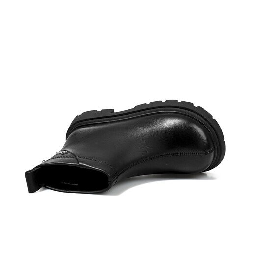 Saturday Children's Shoes Girls Leather Boots Autumn and Winter New Simple Versatile Girls Chelsea Boots Plus Velvet Black 36