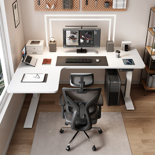 Corner electric lift table home study table office desk workbench gaming table black lift desk computer table left corner/white environmentally friendly board 140*100cm dual motors