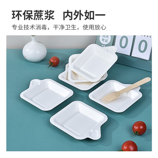 Temeiju disposable paper plate cake plate outdoor picnic camping meal plate sugarcane pulp plate waterproof, oil-proof, environmentally friendly and biodegradable square pulp plate 4 inches 11.3cm*30 pieces