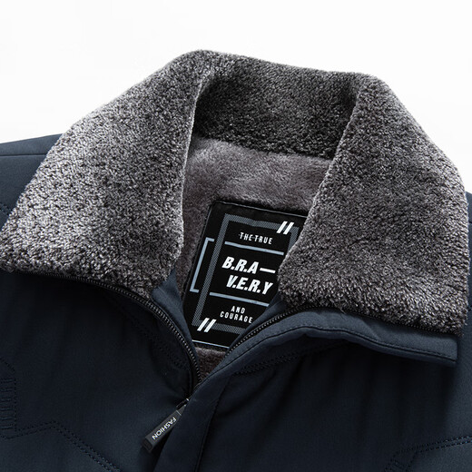ROMON velvet thickened lapel jacket for men in autumn and winter, middle-aged and elderly business warm cotton coat, grandpa jacket and daddy outfit, navy blue L 175 (suitable for 100-120 Jin Jin equals 0.5 kg)