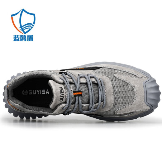 Blue Gull Shield labor protection shoes for men, breathable, ultra-light, comfortable, insulated, anti-smash, anti-stab, steel toe toe, wear-resistant, safety protection, construction site functional shoes, G style [breathable mesh] rubber sole, gray style 43