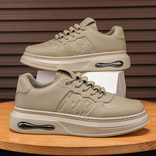 比肆羊男鞋2025新款秋季厚底板鞋轻质男士休闲鞋时尚运动鞋百搭潮款鞋 MK878卡其 39