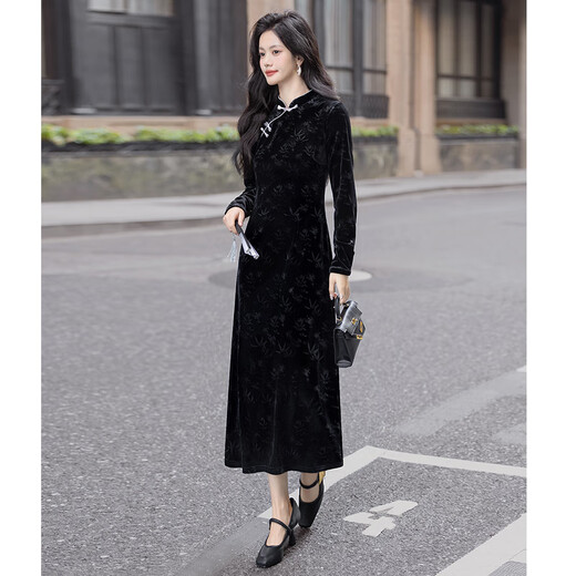 
Sibaishe New Chinese Dress 2025 Autumn New Women's Clothing Chinese Style Band Embossed Cheongsam