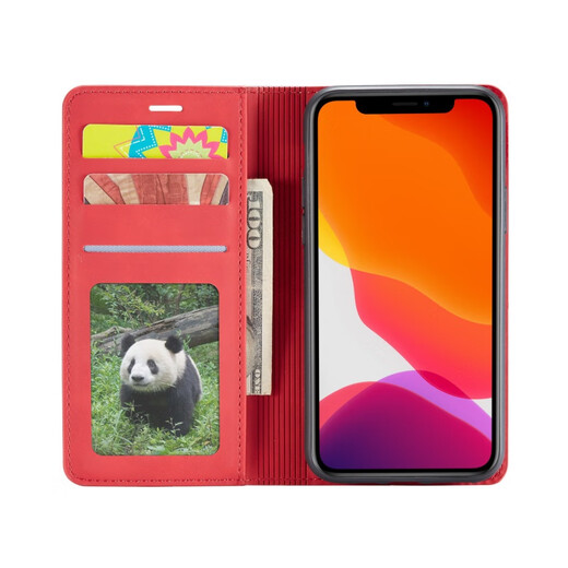 适用 iPhone13Pro 钱包皮套8Plus手机壳苹果12ProMAX保护套XR插卡 黑色 iPhone 11(5.8)