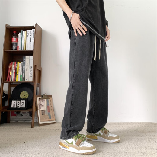 至唯美式高街白色直筒牛仔裤男春秋季新款休闲长裤cleanfit阔腿裤子潮 XZ718-1-K628白色 XL 【推荐134-154斤】