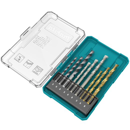 Makita Makita electric hand drill drill bit set household multi-functional combination universal wood cement steel drilling drill Makita hybrid drill 9 pieces set D-71962