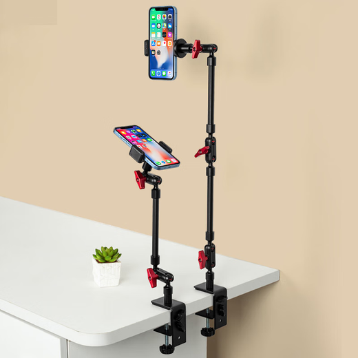 Budi desktop mobile phone live broadcast special bracket 360-degree rotating universal adjustable angle metal cantilever Internet celebrity anchor jewelry live camera table overhead video shooting bracket metal desktop clip + three-section magic arm + double hole mobile phone clip