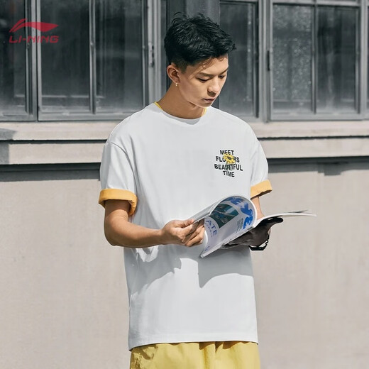 Li-Ning-Bing-Sensing Round Neck Kurzärärmelte T-Shirt für die Frauen-Sport-Mode-Serie für Frauen komfortable, lose Kulturhemden mit kurzer Ärmel T-Shirt Standard White-687 S