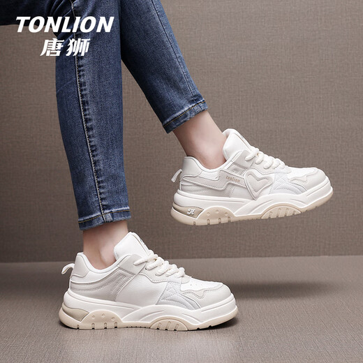 Tang Lion (TonLion) women's shoes summer shoes women's thick-soled dad's shoes women's sports and casual white shoes white light gray 38