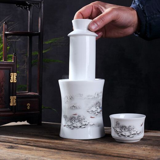 Jiulou Pavilion Jingdezhen high white ceramic old-fashioned rice wine scalding pot ancient Chinese wine warmer wine set 3 pieces of snow scenery standard = 1 pot 1 liner 1 wine glass