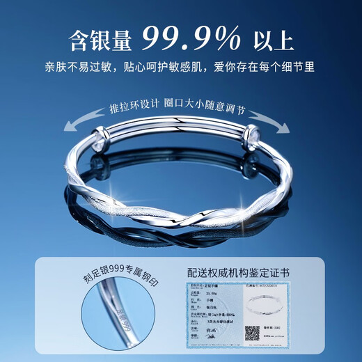 花影（HUAYING）轻奢莫比乌斯环足银手镯女首饰品纪念日生日礼物送女朋友老婆 999足银莫比乌斯手镯[约25±1g]