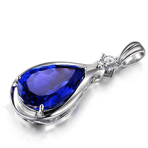 Luruo's new sterling silver S925 Korean version 13 carat 5A grade tanzanite pendant sapphire necklace inlaid with diamond necklace for women sapphire pendant + cross chain set price