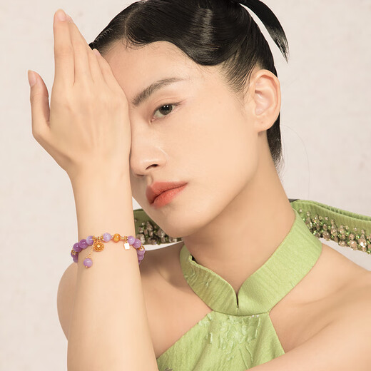 Miling LEFTGO Natural Brazilian Purple Kunzite Bracelet Women's S925 Silver Plated 18K Gold Russian Beeswax 8mm Bracelet S 13.5cm-15cm