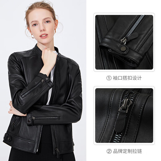 Navigare 意大利小帆船女士真皮皮衣秋冬款小立领羊皮机车服X2236700091 黑色 M 