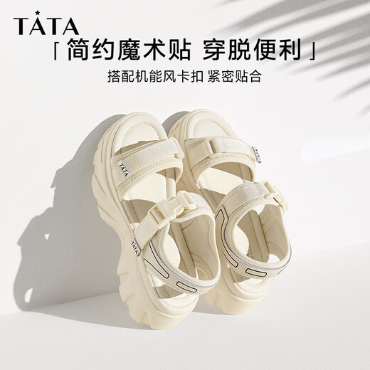 他她（TATA）休闲厚底凉鞋女鞋软底沙滩凉鞋夏季WL701BL4 米白 38