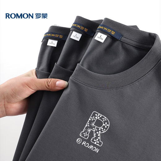 罗蒙（ROMON）冰丝感短袖T恤男士夏季休闲时尚弹力透气打底衫男698灰色3XL