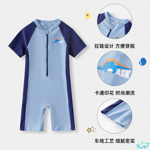 Fragen Sie Junior Hot Spring Bades Bades Badeanzug 2025 Sommer einteiliger Kinderbadeanzug kurzärmelig mittelgroße Kinder Badeanzug Blue 150